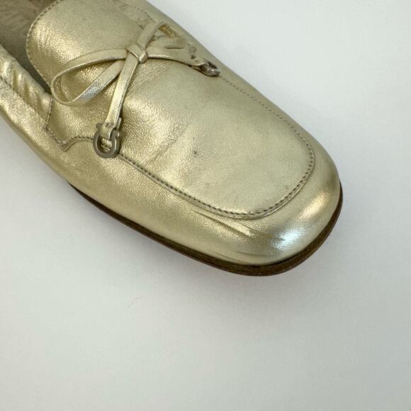Salvatore Ferragamo Floyd Moon Nappa Calf Metallic Gold Shoes Loafers Size 7.5B - Picture 13 of 13